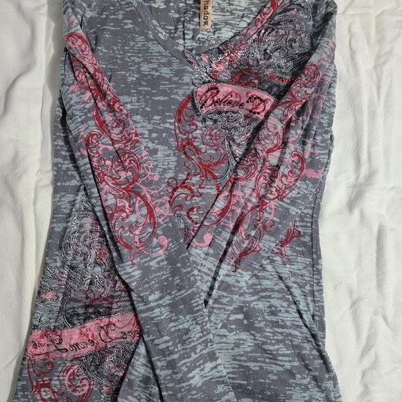 Eyeshadow grey y2k long sleeve shirt in a size medium - Picture 6 of 7